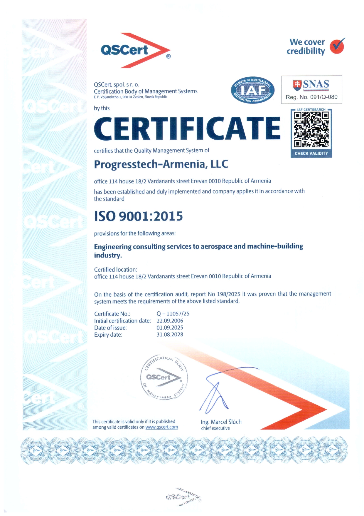 PROGRESSTECH-ARMENIA HAS RECEIVED ISO 9001:2008 CERTIFICATION