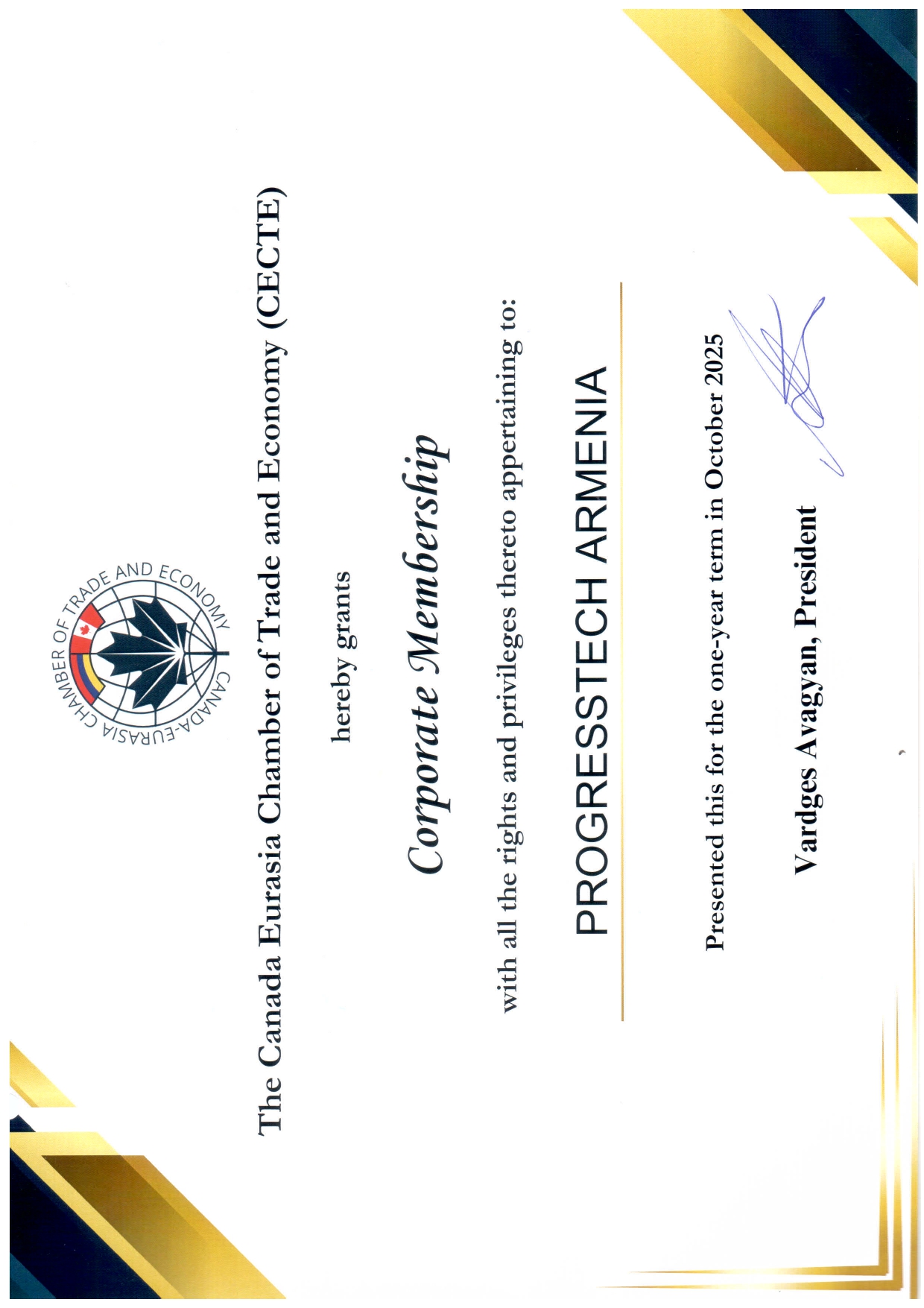 New Horizons of Collaboration: Membership in the Canada-Eurasia Chamber of Commerce in Armenia